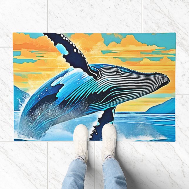 Humpback Whale Ocean Freedom Jump Design Doormat (Indoor)
