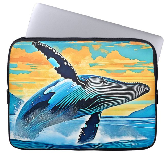 Humpback Whale Ocean Freedom Jump Design Laptop Sleeve (Front)
