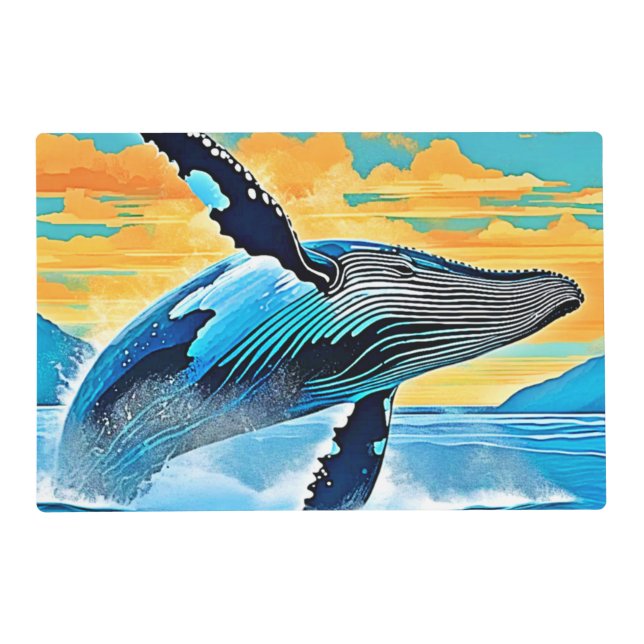 Humpback Whale Ocean Freedom Jump Design Placemat (Front)