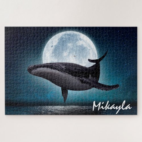 Humpback Whale Over Full Moon Jigsaw Puzzle