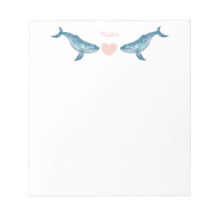 Humpback Whale Pink Heart Notepad