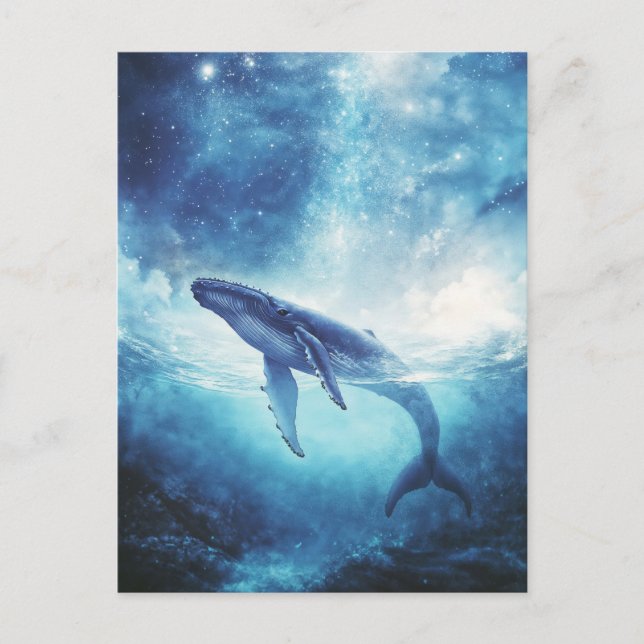 Humpback Whale Swimming in Starry Galaxy Ocean Postcard (Front)