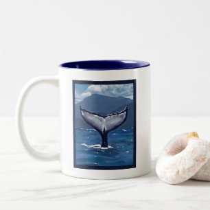 Humpback Whale Tail Illustration Hawaiian Quote Two-Tone Coffee Mug