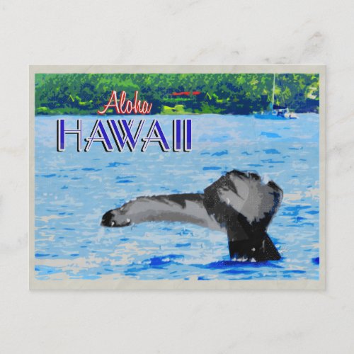 Humpback Whale TailHawaii Vintage Travel Poster Postcard