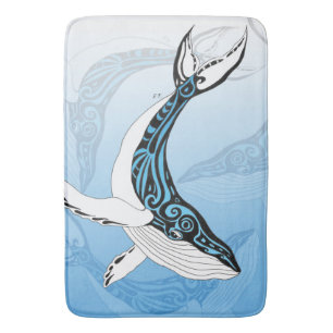 Humpback Whale Tribal Blue Art Bath Mat