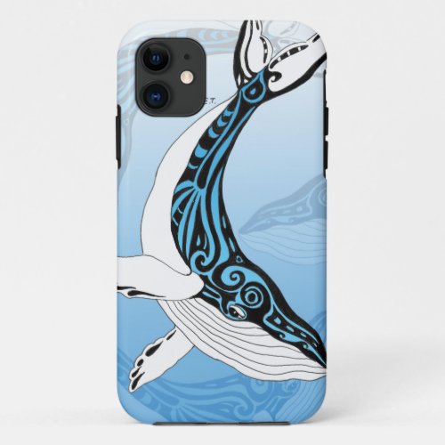 Humpback Whale Tribal Blue Art iPhone 11 Case