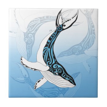 Humpback Whale Tribal Blue Art Ceramic Tile by EveyArtStore at Zazzle
