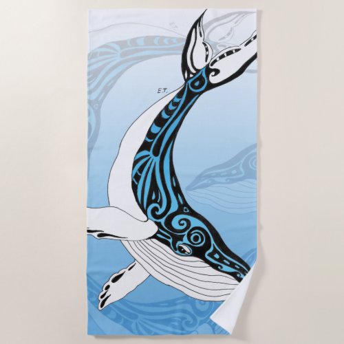 Humpback Whale Tribal Spirit Blue Art Beach Towel