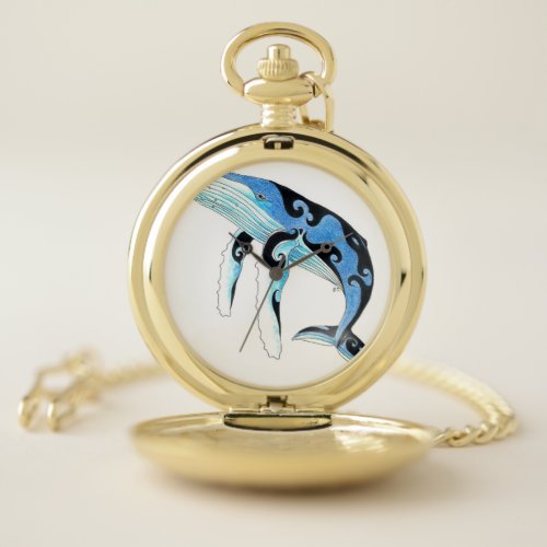 Humpback Whale Tribal Spirit Blue Art Pocket Watch