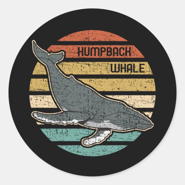 Humpback Whale Vintage Sunset Classic Round Sticker (Front)