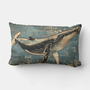 Humpback Whale Woodcut Throw Pillow