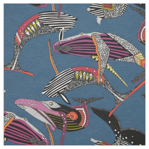 humpback whales cobalt fabric