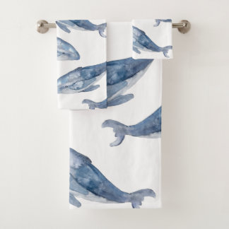 Humpback Whales in Watercolor Bath Towel Set
