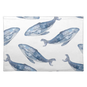 Humpback Whales in Watercolor Cloth Placemat