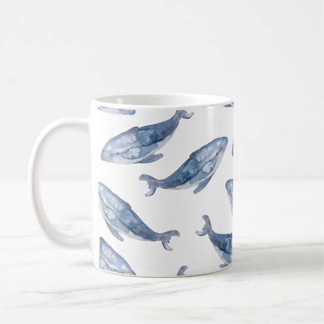 Humpback Whales in Watercolor Coffee Mug (Left)