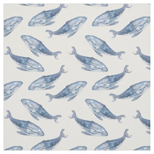 Humpback Whales in Watercolor Fabric (Swatch)