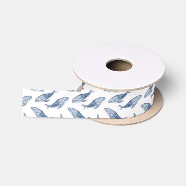 Humpback Whales in Watercolor Satin Ribbon (Spool)