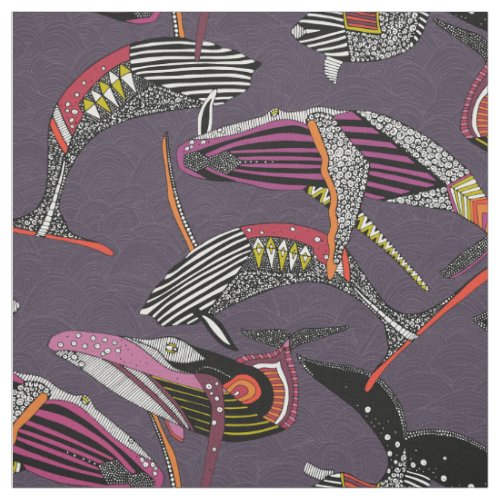 humpback whales mulberry fabric
