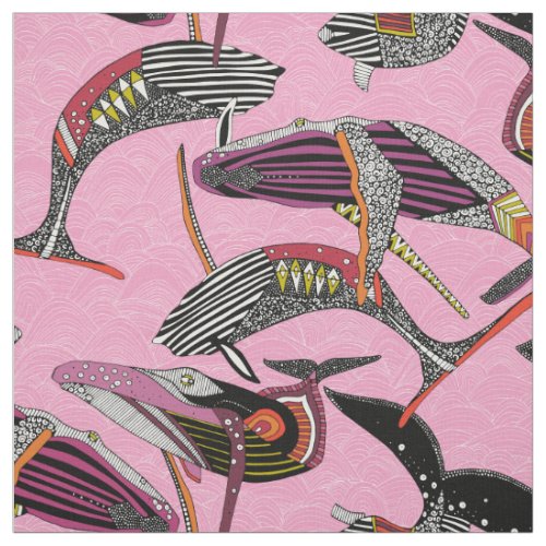 humpback whales pastel magenta fabric