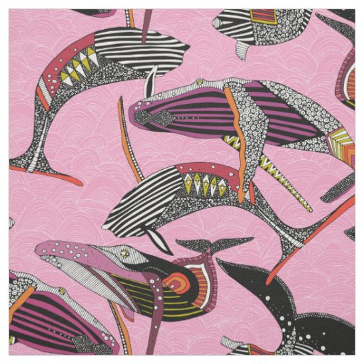 humpback whales pastel magenta fabric