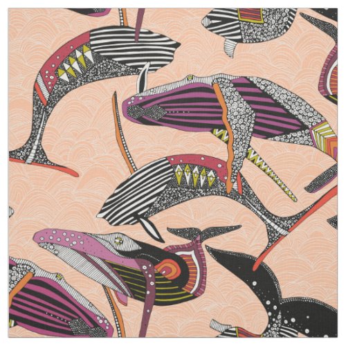 humpback whales peach fabric