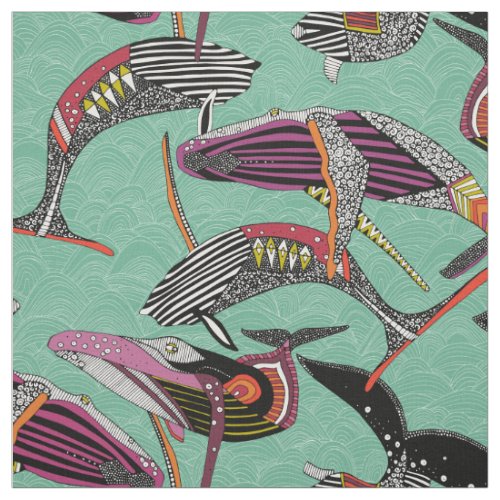 humpback whales peppermint fabric