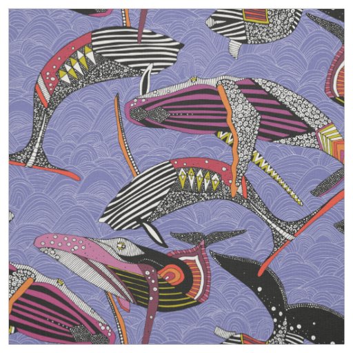 humpback whales periwinkle blue fabric