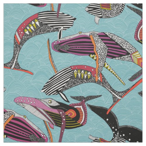 humpback whales turquoise fabric