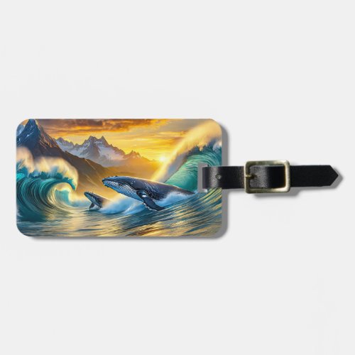 Humpbacks At Sunset Design by Rich AMeN Gill Luggage Tag