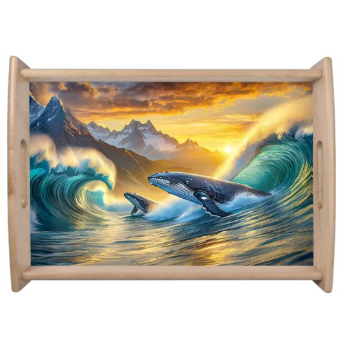 Humpbacks At Sunset  Design By Rich AMeN Gill Serving Tray
