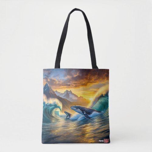 Humpbacks at Sunset Design by rich AMeN Gill Tote Bag