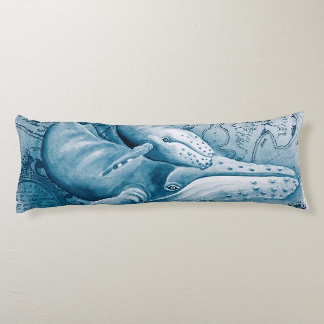 Humpbacks Blue Vintage Map Body Pillow (Back)