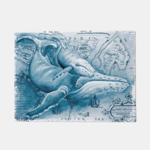 Humpbacks Blue Vintage Map Doormat