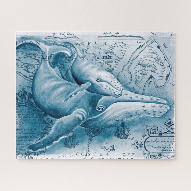 Humpbacks Blue Vintage Map Jigsaw Puzzle (Horizontal)