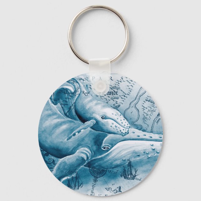 Humpbacks Blue Vintage Map Keychain (Front)