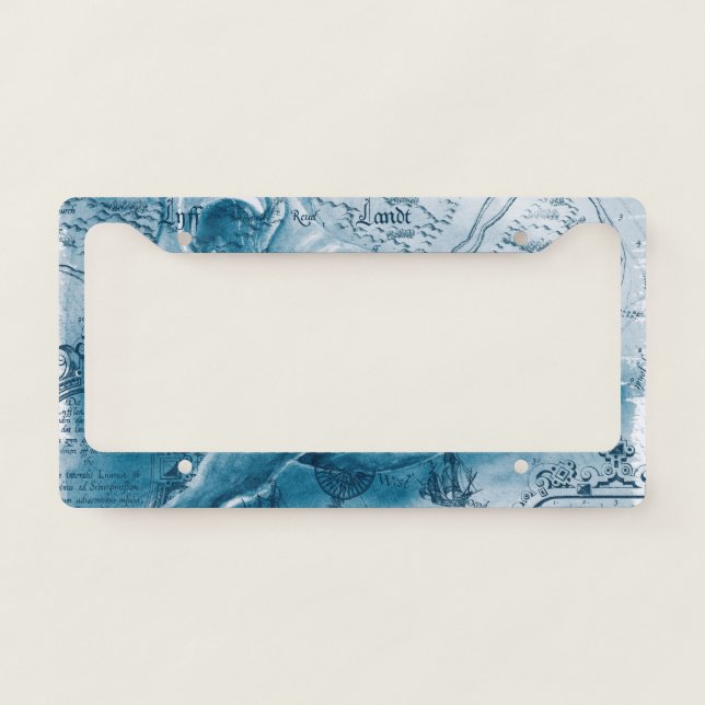 Humpbacks Blue Vintage Map License Plate Frame (Front)