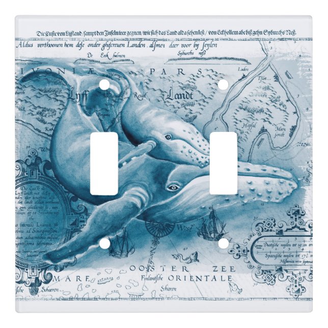 Humpbacks Blue Vintage Map Light Switch Cover (Front)