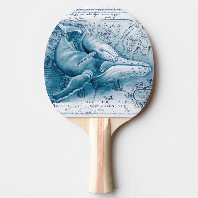 Humpbacks Blue Vintage Map Ping Pong Paddle (Front)