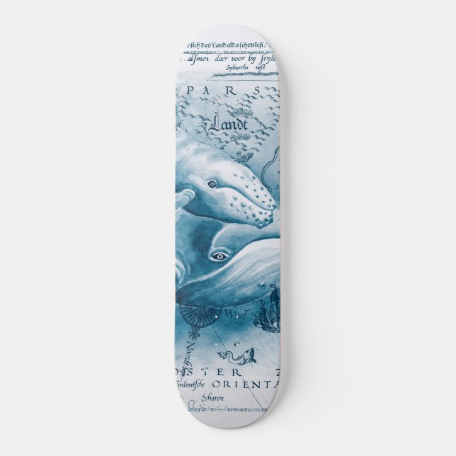 Humpbacks Blue Vintage Map Skateboard (Front)