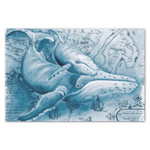 Humpbacks Blue Vintage Map Tissue Paper