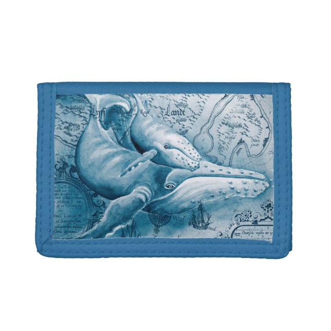 Humpbacks Blue Vintage Map Tri-fold Wallet (Front)