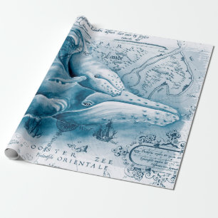 Humpbacks Blue Vintage Map Wrapping Paper