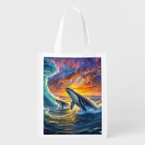 Humpbacks In Space Design by Rich AMeN Gill Grocery Bag