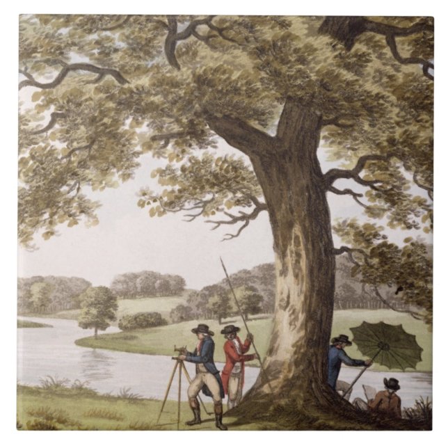 Humphrey Repton surveying with a Theodolite (colou Ceramic Tile (Front)
