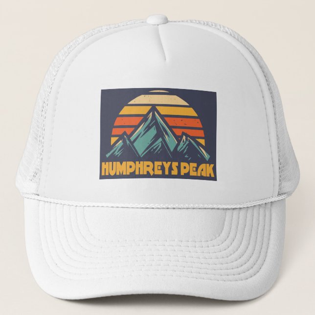 Humphreys Peak Arizona Retro Turquoise Trucker Hat (Front)