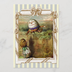 Humpty Dumpty and Alice blue and white stripes Invitation