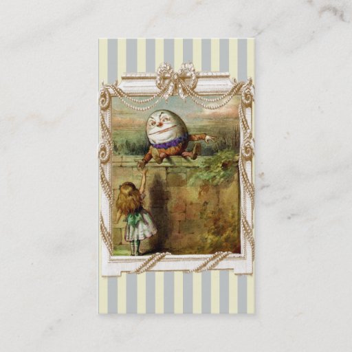 Customizable Humpty Dumpty and Alice on blue and white stripes Business Card Templates