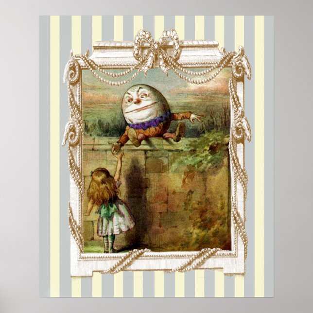 Humpty Dumpty and Alice on blue and white stripes Poster (Front)