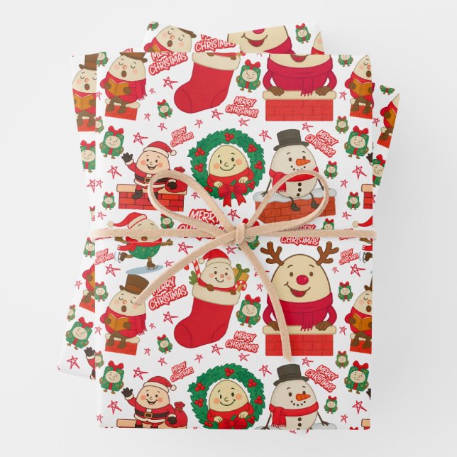 Humpty Dumpty Christmas Cute Wrapping Paper Sheets (In situ)