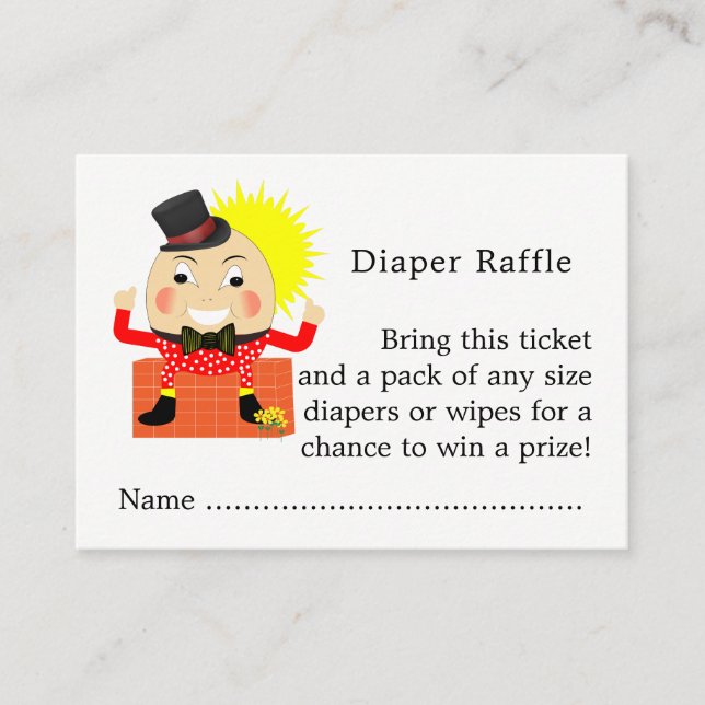 Humpty Dumpty Nursery Rhyme Baby Diaper Raffle Enclosure Card (Front)